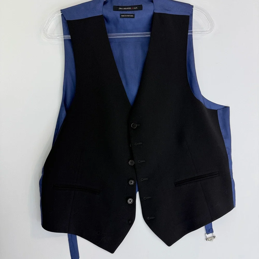 John Varvatos USA Blazer Vest Set Mens 42R Navy 100% Wool 2pc Suit Jacket 12994